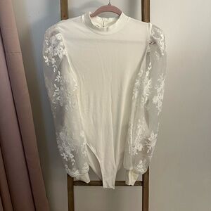 White bodysuit lace sleeves